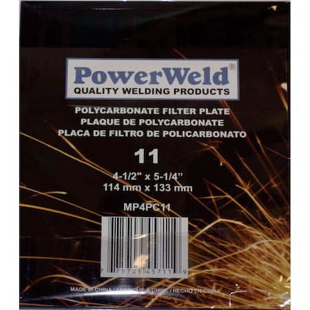 Powerweld Polycarbonate Filter Plate, 4-1/2 x 5-1/4, Shade No 11 MP4PC11